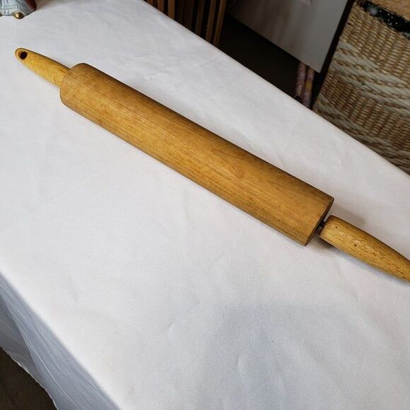 Vintage Wooden Rolling Pin 17" Primitive Farmhouse Decor Kitchen Hanging - Picture 9 of 9